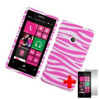 Nokia Lumia 521 (T Mobile) 2 Piece Snap on Rubberized Image Case Cover, Pink/White Zebra Stripe Pattern + LCD Clear Screen Saver Protector: Cell Phones & Accessories