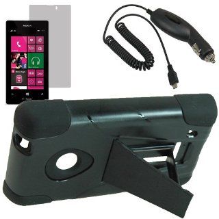 EagleCell Armor Video Stand Protector Hard Shield Snap On Case for T Mobile Nokia Lumia 521 Lumia 520 + Fitted Screen Protector + Car Charger Black: Cell Phones & Accessories