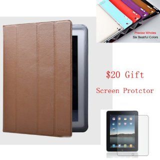 Rock iPad 2 Luxury European Calf Leather "Smarter Cover" Case, Cover Front and Back, Only 1.98mm Thick and 195g. Lightest and Thinnest on the Market (Brown) + Crystal Cleaner Screen Protector and a Microfiber Cleaning Cloth As Gifts: Computers &a