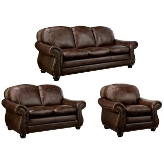 Monterrey Brown Italian Leather Sofa, Loveseat And Chair