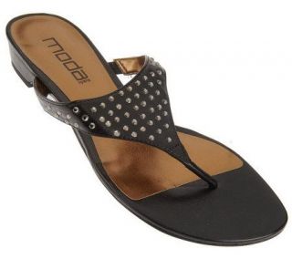Moda Spana Leather Studded Low Heel Thong Sandals —