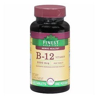 Finest Nutrition B 12 Vitamin 2000 mcg Dietary Supplement Tablets Time Released 120 Each: Health & Personal Care