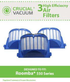 3 iRobot Roomba 500 Series AeroVac Blue Filters 536 550 551 552 564 595 Series; Fits IRobot Roomba AeroVac Filter Part# 20938, 55101, 53601, VP RM550 3FLT; Designed & Engineered by Crucial Vacuum   Household Vacuum Filters Upright