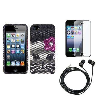 eForCity Headset + LCD Cover + Kitty Cat Skin Bling Diamante Diamond Case Cover compatible with iPhone® 5 5th: Cell Phones & Accessories