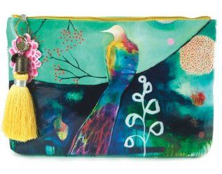 Papaya Art Flora Peacock Oil Cloth Large Cosmetic or Accessory Bag Travel Bag : Peacock Make Up Bags : Beauty