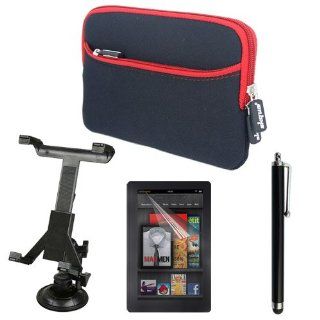 Skque Black/Red Glove Sleeve Case + Clear Screen Protector Guard + Car Mount Holder + Capacitive Touch screen Stylus Pen for Kindle Fire, New Kindle Fire 2th 7 Inch Tablet Electronics