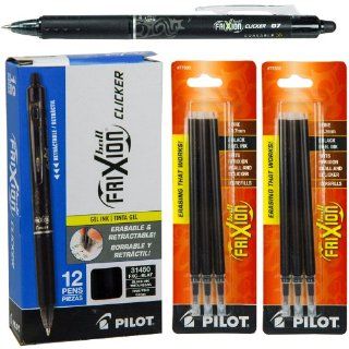 Pilot Frixion Clicker Erasable Black Gel Ink Pens, 12 Pens with 2 Packs of Refills : Gel Ink Rollerball Pens : Office Products