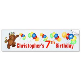 7th Birthday Party Teddy Bear Prince Bumper Stickers