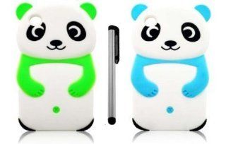 [Pack of 2] NanoCell4All Cute Panda Bear 3D Cartoon Soft Silicone Skin Case Cover for Ipod Touch 4 4th Generation (Neon Green, Aqua Blue) with NanoCell4All Capacitive Stylus Pen (Bundle 2 Panda Bear Silicone Cases and Stylus Pen)   Players & Acces