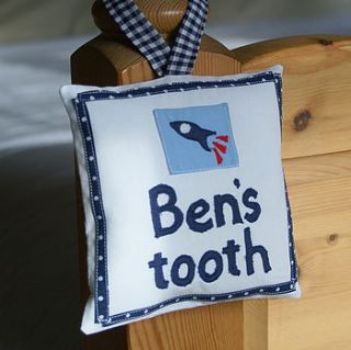 personalised boy's tooth fairy cushion by acorn attic