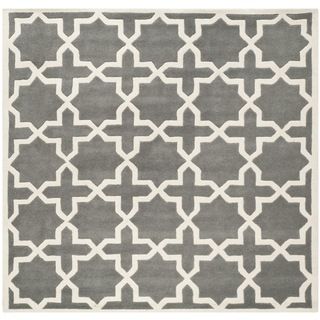 Handmade Moroccan Dark Grey Cross Pattern Wool Rug (89 Square)