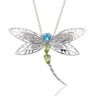 10k White Gold Multi Gemstone Dragonfly Brooch/Pendant: Jewelry