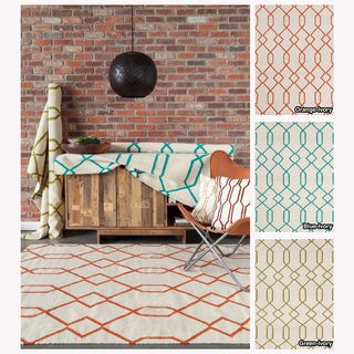 Mandara Mandara Handmade Geometric Pattern Contemporary Flat Weave Rug (7 X 10) Green Size 7 x 10