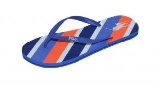 Ralph Lauren Men Pony Logo Beach Otley Flip Flops (10D, Blue/navy/orange/white) Sandals Shoes