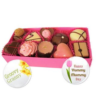 mother's day chocolates with badge by bijou gifts