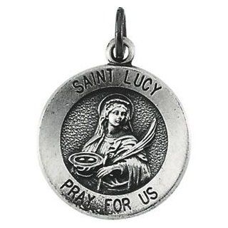 14k White Gold 1825mm Polished Round St Saint Lucy Saint Medal Pendant for Necklace Pendant Jewelry: Jewelry