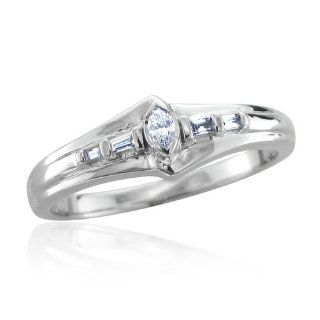 10k White Gold Marquise and Baguette Diamond Ring Band (HI, I, 0.12 carat): Diamond Delight: Jewelry