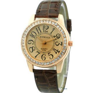 Newest Style Lady Quartz Watch 2013 Best Selling Analog Display Crystals Surround Dial Design Highlight Crystal View Design Surface WA596 (Brown Color) Watches