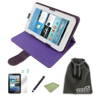 EEEKit for Samsung Galaxy Tab 2 7.0 GT P3113 P3110 P3100 Accessory Bundle, Universal Stand Case for 7 inch Tablet(Purple) + Universal Stylus Pen + 3 Pack Anti Glare Screen Protector + Micro Fiber Screen Clean Cloth + EEEKit Protective Storage Pouch(6.5*4 i