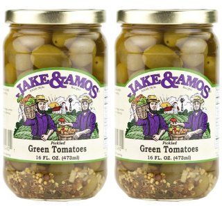 Jake & Amos   Pickled Green Tomatoes / 2   16 Oz. Jars : Tomatoes Produce : Grocery & Gourmet Food