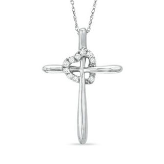 CT. T.W. Diamond Heart of Faith Cross Pendant in 10K White Gold