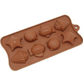 Freshware CB 603BR 8 Cavity Seashell/Fish and Seastar Chocolate/Candy and Clay Silicone Mold, Brown: Kitchen & Dining
