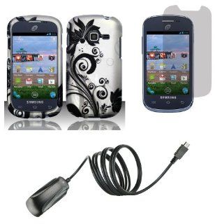 Samsung Galaxy Discover S730G (Net10, Tracfone, Straight Talk)   Accessory Combo Kit   Black Orchid Vines on Silver Design Shield Case + Atom LED Keychain Light + Screen Protector + Micro USB Wall Charger: Cell Phones & Accessories