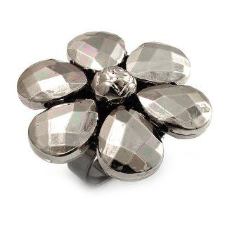 Slate Grey Acrylic Flower Ring (Black Tone): Jewelry