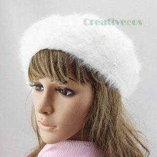 Winter Fashion Women Warm Rabbit Fur Snow Beanie SKI Hat Cap Beret Angora Pearl (White) : Hair Care Product Sets : Beauty