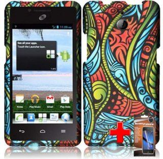 Huawei Ascend Plus H881c (StraightTalk) 2 Piece Snap On Rubberized Hard Plastic Image Case Cover, Abtract Animal Print Cover + LCD Clear Screen Saver Protector: Cell Phones & Accessories