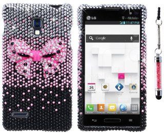The Friendly Swede (TM) Rhinestone 3D Bling Case for LG Optimus L9 (T Mobile) Only + Crystal Stylus + Screen Protector + Tool in Retail Packaging (Black and Hot Pink Bow Tie): Cell Phones & Accessories