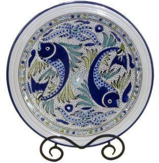 Le Souk Ceramique Small Serving Bowl, Aqua Fish Design: Kitchen & Dining