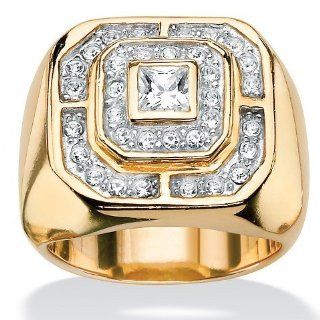 Royal Palm Jewelry 500588 Men's Princess Cut and Round Cubic Zirconia 14k Gold Plated Octagon Shaped Ring   Size 8 Rings For Men Jewelry