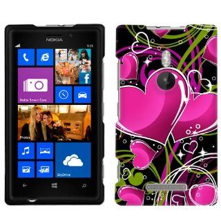 Nokia Lumia 925 Hot Pink Hearts on Black Phone Case Cover: Cell Phones & Accessories