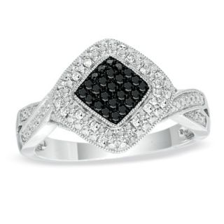 CT. T.W. Enhanced Black and White Diamond Cluster Square Ring in
