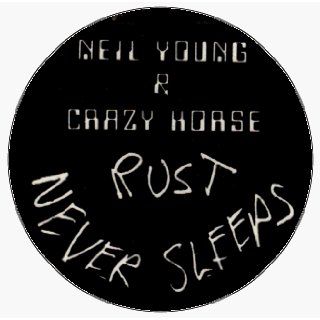 Neil Young   Rust Never Sleeps (White On Black)   1 1/2" Button / Pin: Clothing