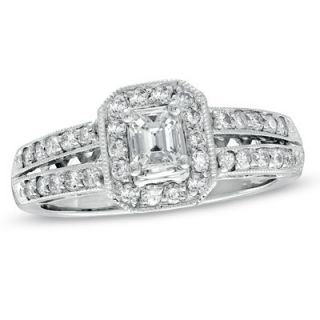 CT. T.W Emerald Cut Diamond Frame Engagement Ring in 14K White