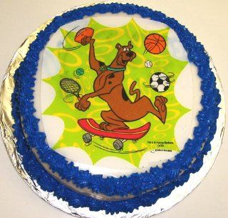Scooby Doo Chocolate Chip Decorated Cake Single Layer 8" Round Blue Trim : Grocery & Gourmet Food