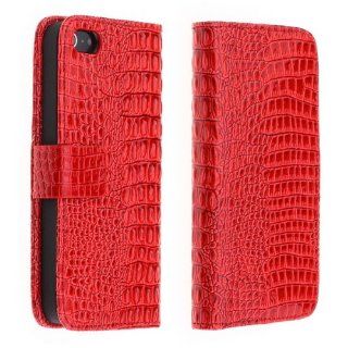 Crocodile Flip Faux Leather Wallet Case Cover for iPhone 5 5G Gen Red: Cell Phones & Accessories