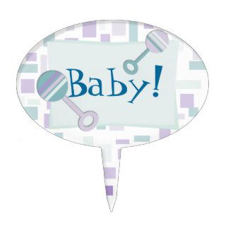 Blue Purple Rattle Squares Baby Shower Cake Topper