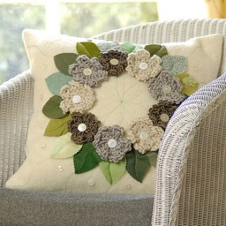 cream flower wreath blanket cushion by emily brown design