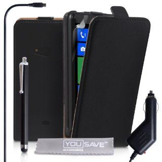 Nokia Lumia 625 Case Black Genuine Leather Flip Cover With Stylus Pen And Car Charger: Cell Phones & Accessories