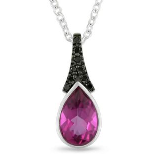 Pear Shaped Pink Topaz Pendant in Sterling Silver with Enhanced Black