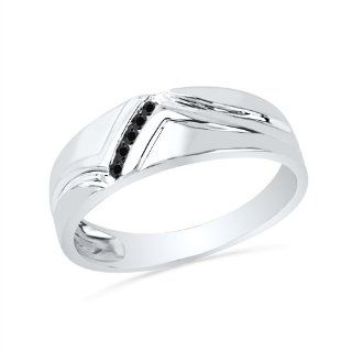 10KT White Gold Black Round Diamond Five Stone Men's Ring (0.06 cttw): D GOLD: Jewelry