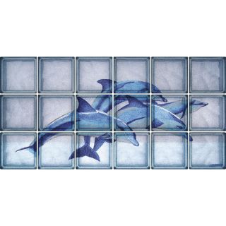 Pittsburgh Corning Blue Dolphines Mural Premiere Series 23.75 in x 47.75 in x 3.875 in Glass Block