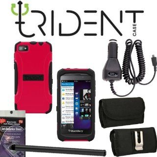 Trident Aegis Red Heavy Duty Protective Tough Case for Blackberry Z10 Bundle Pack   5 items. Hard Shell and Silicone Gel, with Screen Protector and Car Charger, Stylus Pen, Radiation Shield and Horizontal Metal Clip Case that fits your phone with the Cover