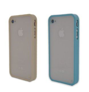 2x Cool Soft Trim High Clear Back Hard cover Slim Frame Bumper Case Skin For iPhone 4 4G 4S 4GS Baby Blue Beige Gifts Home button sticker Fashion: Cell Phones & Accessories