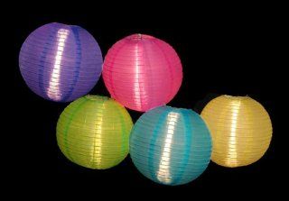 Set of 5 Asian Fusion Colorful Chinese Lantern Garden Patio Lights   White Wire   String Lights