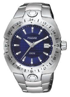 Mens Pulsar Stainless Steel Blue Dial Date 24 Hr Time 10ATM Casual Watch PXH641 at  Men's Watch store.