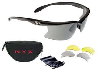 NYX Arrow Style Sunglass with 3 Interchangeable Lenses (Black Frame/Dark Gray, Medium Gray, Yellow 3 Lens Set): Sports & Outdoors